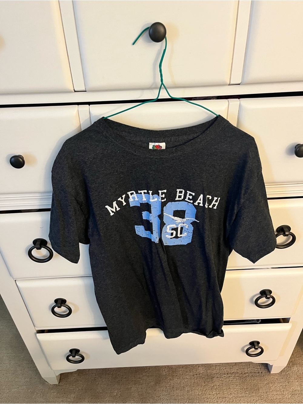 Fruit of the Loom Myrtle Beach Graphic Tee - Charcoal with Light Blue Print